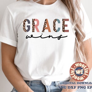 Grace Wins svg, Leopard Print svg, Christian svg, Religious quote, Religious saying, Faith svg, Svg Dxf Eps Ai Png Sublimation