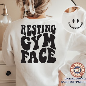 Resting Gym Face svg, Workout svg, Personal Trainer svg, Fitness svg, Wavy Letters, Weightlifting svg, Svg Dxf Eps Ai Png Silhouette Cricut