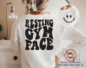 Resting Gym Face svg, Workout svg, Personal Trainer svg, Fitness svg, Wavy Letters, Weightlifting svg, Svg Dxf Eps Ai Png Silhouette Cricut