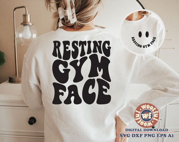 Resting Gym Face svg, Workout svg, Personal Trainer svg, Fitness svg, Wavy Letters, Weightlifting svg, Svg Dxf Eps Ai Png Silhouette Cricut