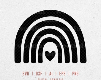 Arc-en-ciel avec coeur svg, svg arc-en-ciel, clipart arc-en-ciel svg, svg arc-en-ciel simple, Svg Dxf Eps Ai Png Silhouette Cricut