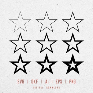 Star Svg, 9 variations, Star Outline Design Svg, Star Shape Svg, Double Star Svg, Basic Shape Svg, Svg Dxf Eps Ai Png Silhouette Cricut