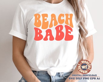 Beach Babe svg, Summer svg, Summertime svg, Vacation svg, Wavy Letters svg, Beach Vibes svg, Svg Dxf Eps Ai Png Silhouette Cricut