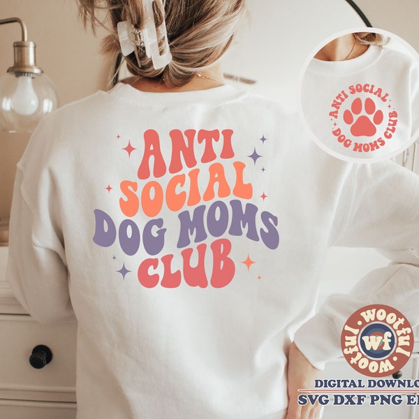 Anti Social Dog Moms Club svg, Dog Lover svg, Dog Mom svg, Dog Mama svg, Fell Mom svg, wellige Buchstaben svg, Dxf Eps Ai Png Silhouette Cricut