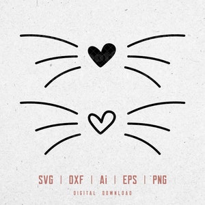 Kat neus en snorharen svg, katten svg, kattenliefhebber svg, hart svg, kat moeder svg, dierlijke snorharen svg, Svg Dxf Eps Ai Png silhouet Cricut
