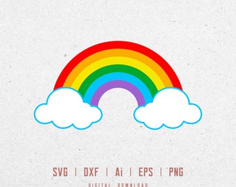 Svg arc-en-ciel, svg clipart arc-en-ciel, nuage svg, svg nuages, arc-en-ciel avec des nuages, svg arc-en-ciel simple, Svg Dxf Eps Ai Png Silhouette Cricut