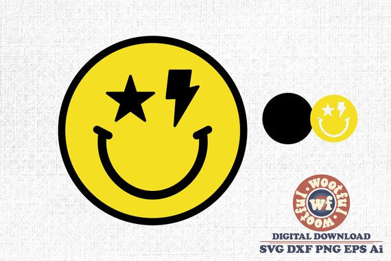 Star & Lightning Bolt Smiley Face Svg Positive Svg Smiley - Etsy