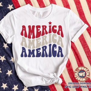 America in formato SVG, Stati Uniti in formato SVG, Patriottico in formato SVG, Libertà in formato SVG, Stelle e strisce in formato SVG, Lettere ondulate in formato SVG, Svg Dxf Eps Ai Png Silhouette Cricut