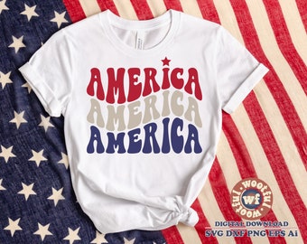 America svg, United States svg, Patriotic svg, Freedom svg, Stars and Stripes svg, Wavy Letters svg, Svg Dxf Eps Ai Png Silhouette Cricut