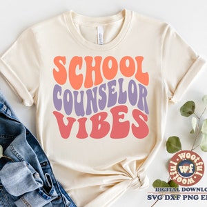 School Counselor Vibes svg, Counselor svg, Teaching svg, Back to School svg, Wavy Letters svg, Boho, Svg Dxf Eps Ai Png Silhouette Cricut