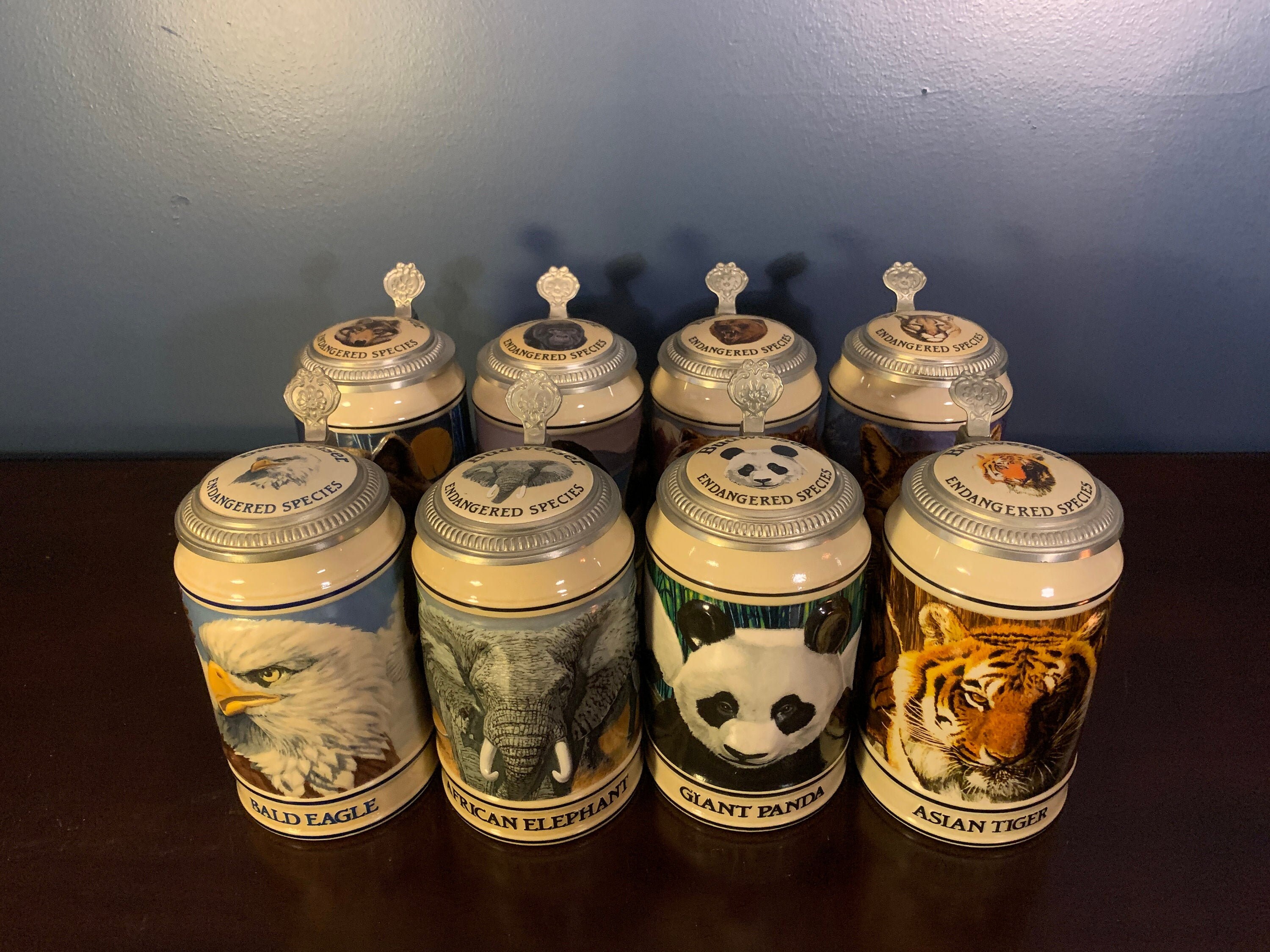 RARE Budweiser Endangered Species Series SET of 8 Beer Steins Etsy
