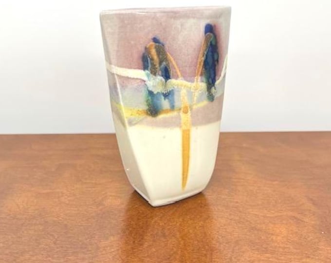 Signed Artisan Small Pottery Vase Unique Shape Design Boho Home Decor