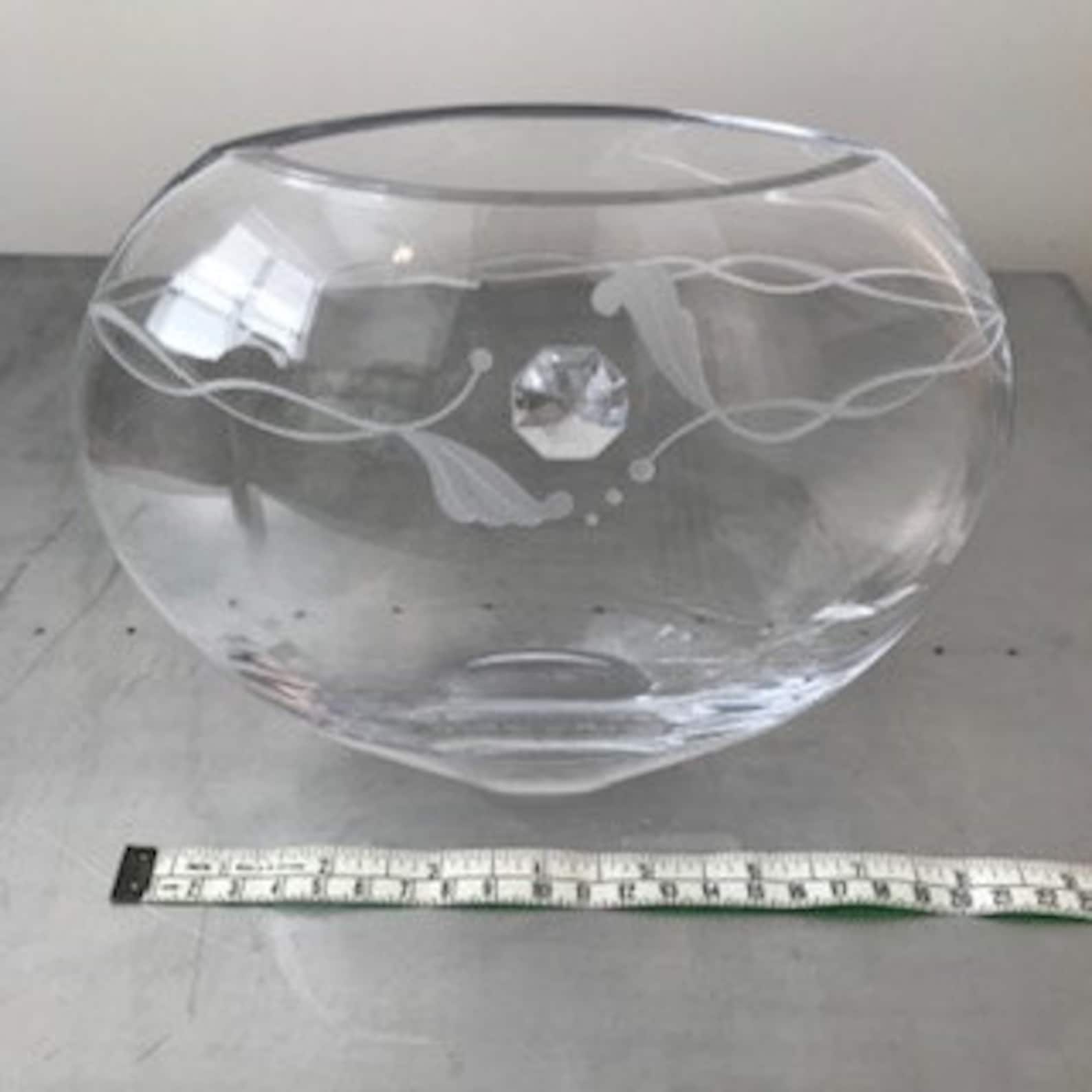 Incredible Etched Glass with Jewel Vase. Lovely oval shape Etsy