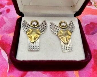 Vintage Mexican Angels With Hearts Earrings - 925 Silver