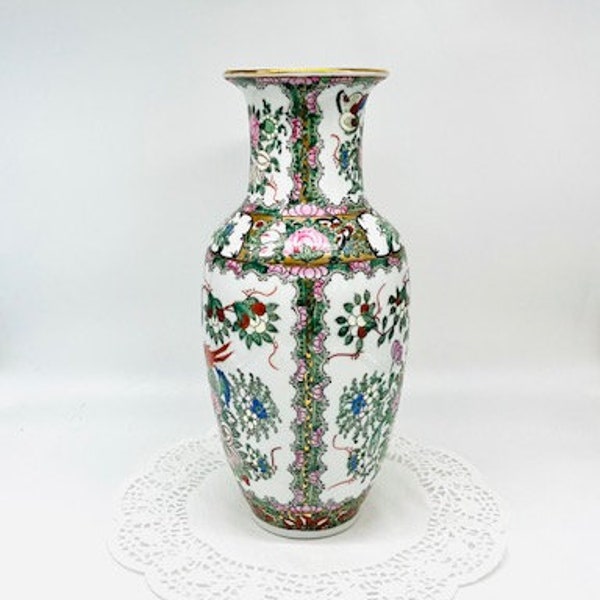 Exquisite Large Ceramic Gold Rimmed Floral Vase by Andrea by Sadek