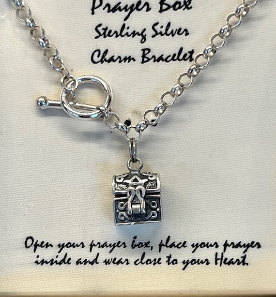 Vintage Sterling Silver Prayer Box Charm Bracelet… - image 6
