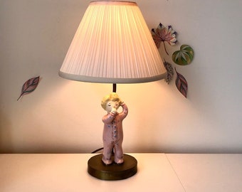 Vintage Glazed Ceramic Child Lamp - Rare Find