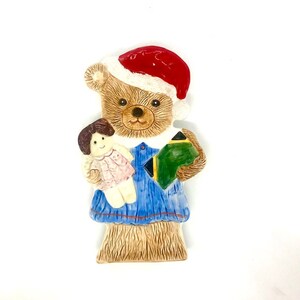 Adorable Vintage Christmas Ceramic Teddy Bear Santa Plate - Made in Italy
