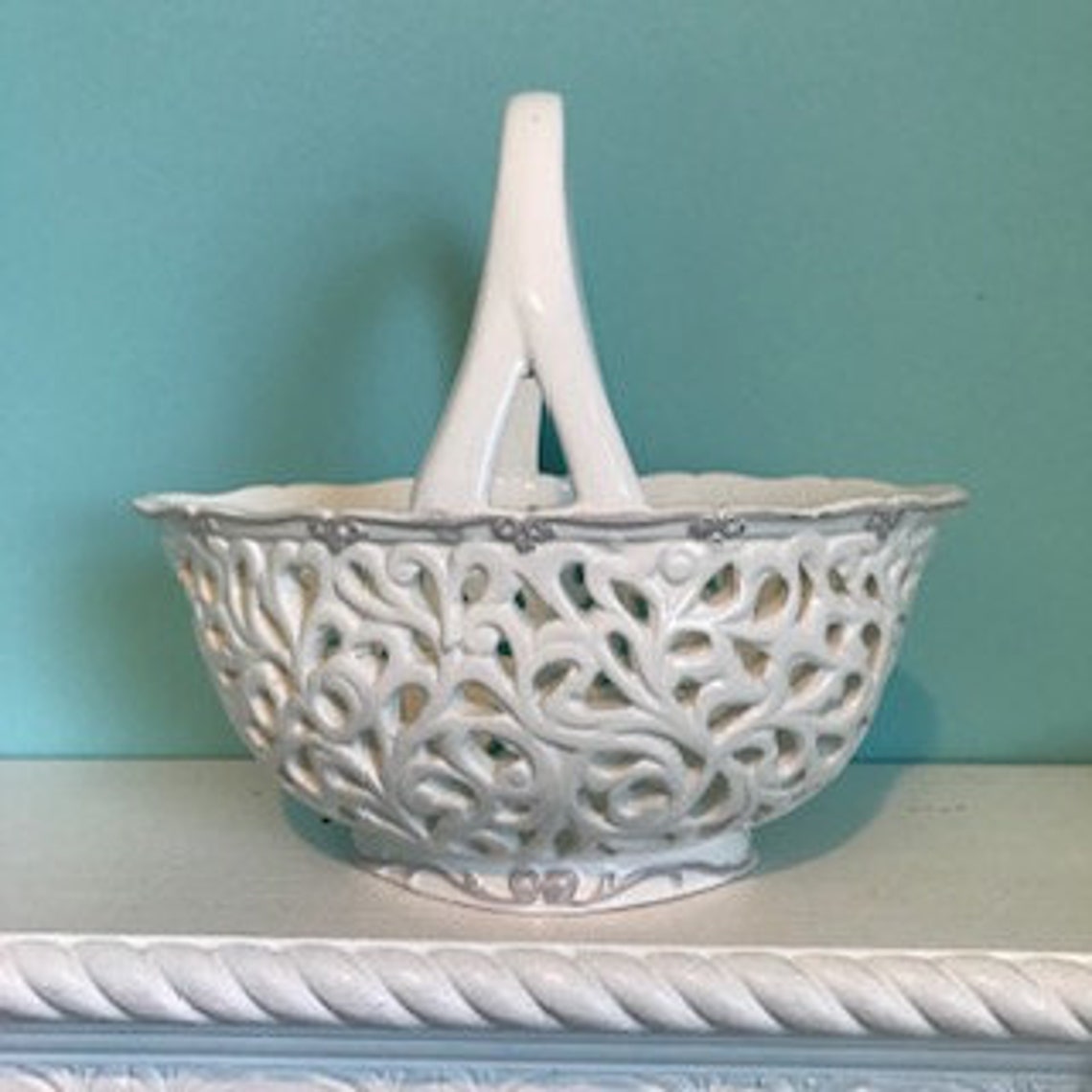 ND Exclusive Ivory Ceramic Basket With Grey Trim Etsy UK