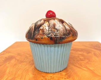 Vintage Glazed Ceramic Cupcake Container - Signed and Made By Diane Palone