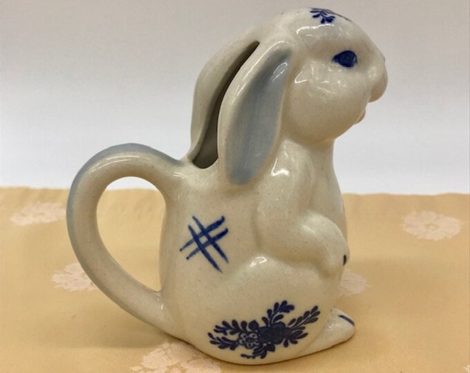 Vintage Glazed Ceramic Blue & White Bunny Creamer - Etsy