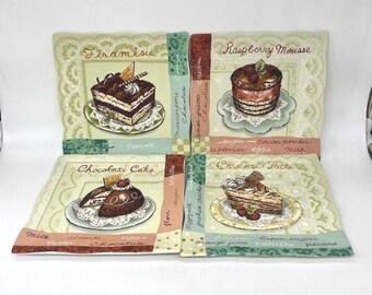 4 Piece Set of Scalloped Edged Square Chocolate Dessert Plates