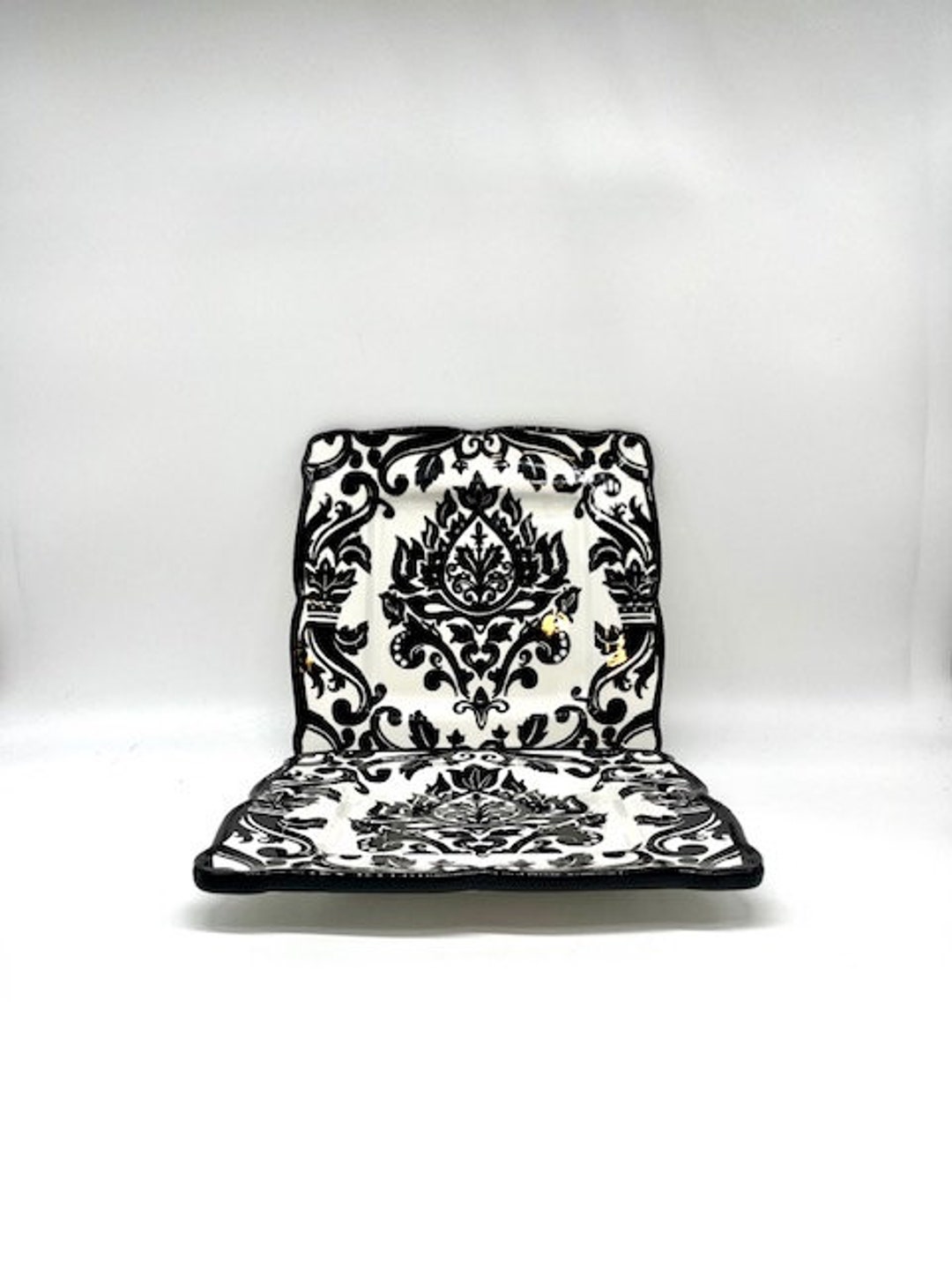 Vintage Glazed Ceramic Black and White Square Plates 2 Piece Set Etsy