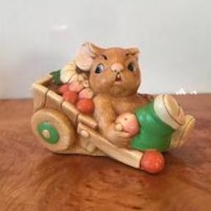 Vintage BARROW BOY Bunny Hand Painted Stonecraft Figurine in Cart With Vegetables by Pendelfin