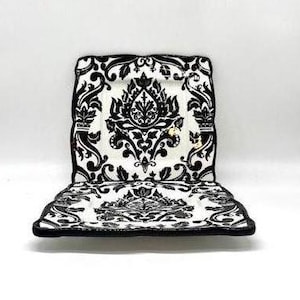 Vintage Glazed Ceramic Black and White Square Plates - 2 Piece Set