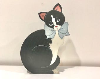 Wooden Vintage Cat with Back Stand