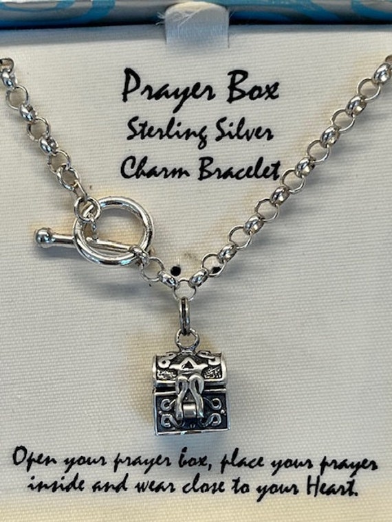 Vintage Sterling Silver Prayer Box Charm Bracelet… - image 2