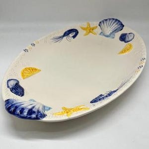 Large Glazed Ceramic Seafood Serving Platter Made in Portugal by Barrarte