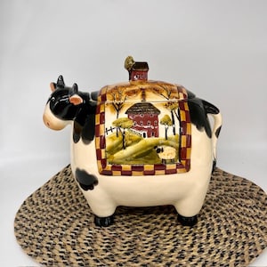 Country Cow Glazed Ceramic Large Cookie Jar