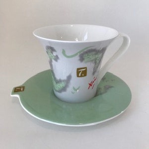 Collectible Delicate Light Green Asian Teacup and Saucer