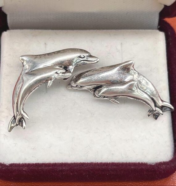 Silver Dolphin Stud Earrings - image 4