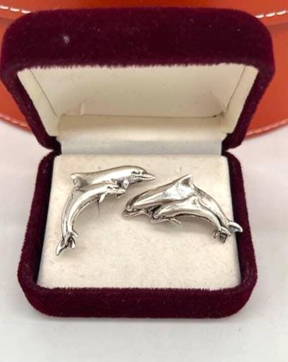 Silver Dolphin Stud Earrings - image 2
