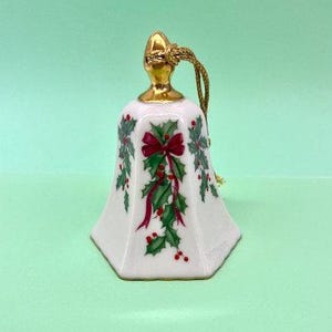 Vintage Lenox Porcelain Christmas Bell Ornament on Gold Ribbon