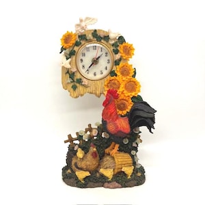 Rooster, Hen and Chicks Composite Tabletop Clock