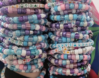 Random Rave Kandi Bracelets in Blue, Pink, Purple White and Silver