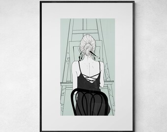 Fashion illustration print wall art homedecor fashion art gift drawing poster - Fine Art quality Giclee print -