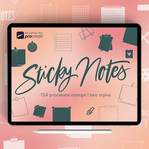 150+ Procreate sticky notes stamp brushes | digital planner stamps | planner stickers | journaling accessories and washi tapes
