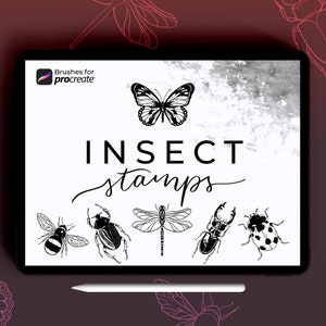 12 Procreate insect stamps |  Outline insect tattoo brush stamp | iPad tattoo stencil set | butterfly, dragonfly stamp brushes for procreate