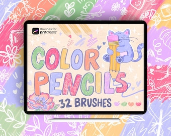 32 pinceles de lápiz de color para Procreate: paquete de pinceles para bocetos, sombreado y dibujo