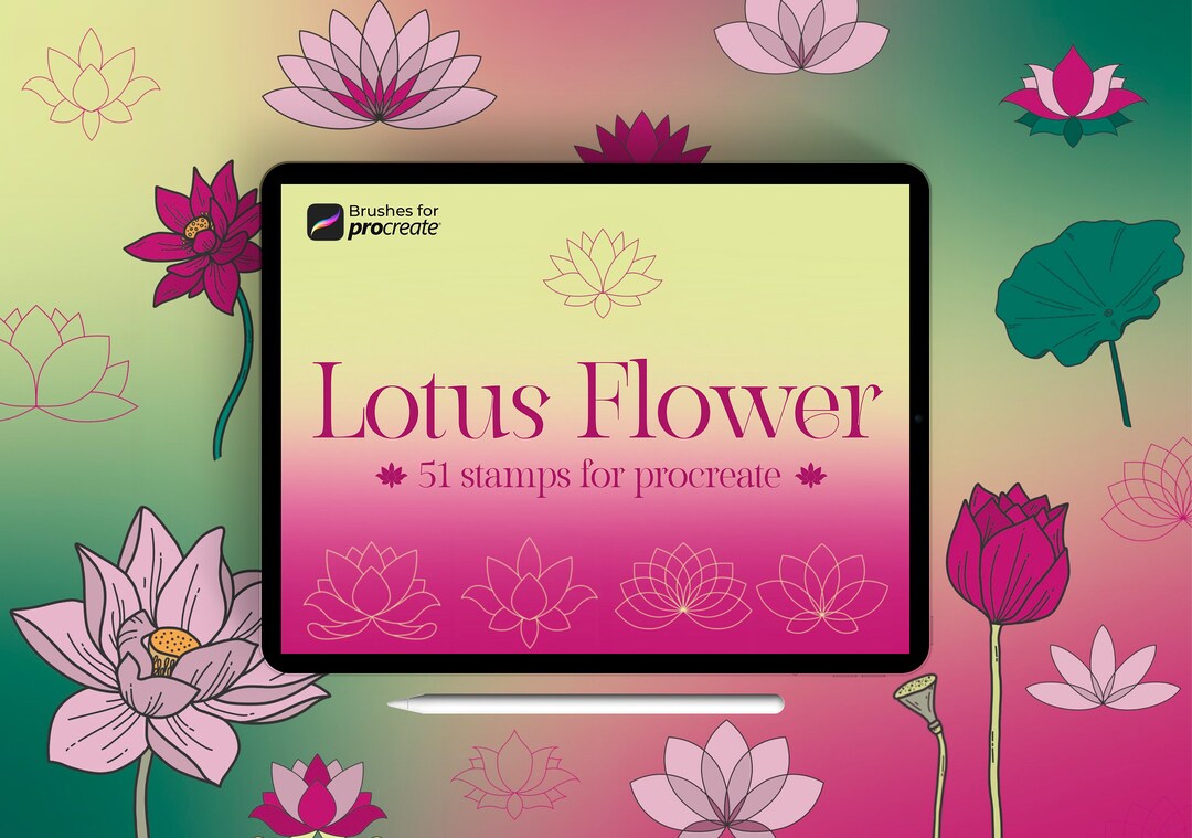 50+ Procreate Lotus Flower Stamp Brushes | Lotus Icon Brush Set ...