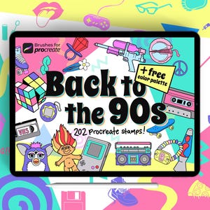 200+ Procreate 90s Stamp Brushes: Retro Nostalgia Vintage Doodle & Gaming Set, free color palette