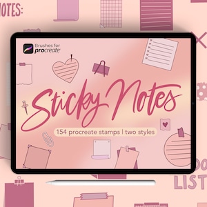 150+ Procreate sticky notes stamp brushes | planner and journaling stamps | cute digital planner stamps | washi tapes and digital stickers