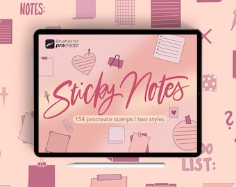 150+ Procreate Sticky Notes Stamp Brushes: Planner Journaling Washi Tapes & Digital Stickers