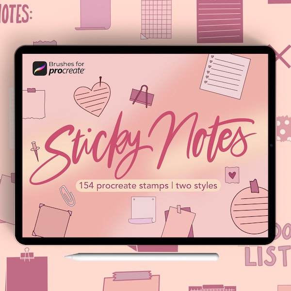 Plus de 150 pinceaux pour tampons Procreate Sticky Notes | tampons de planificateur et de journalisation | mignons timbres de planificateur numérique | rubans washi et autocollants numériques