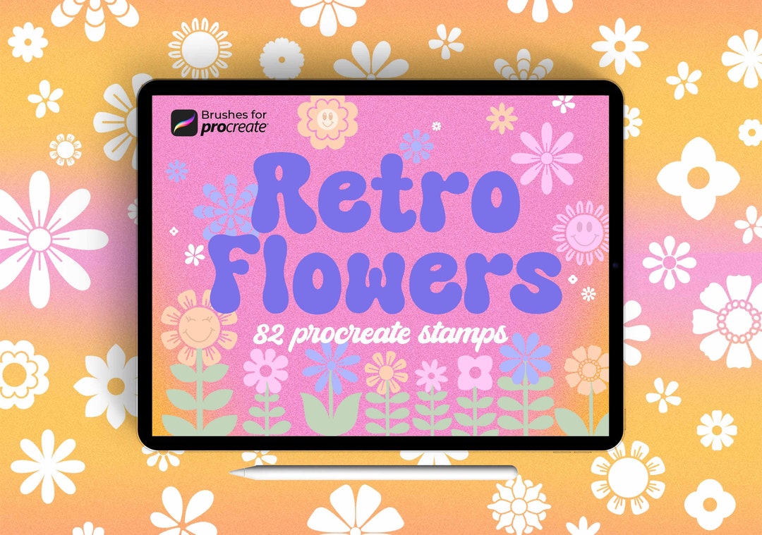 80+ Procreate Retro Flower Stamp Brushes: 60s 70s 80s 90s Floral Doodle ...