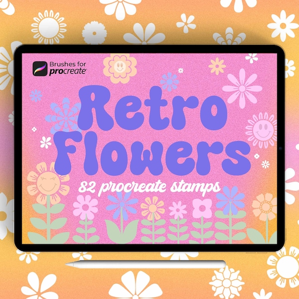 80+ Procreate retro flower stamp brushes | cute doodle stamps | 90s 80s 70s 60s brush pack | boho floral brush bundle